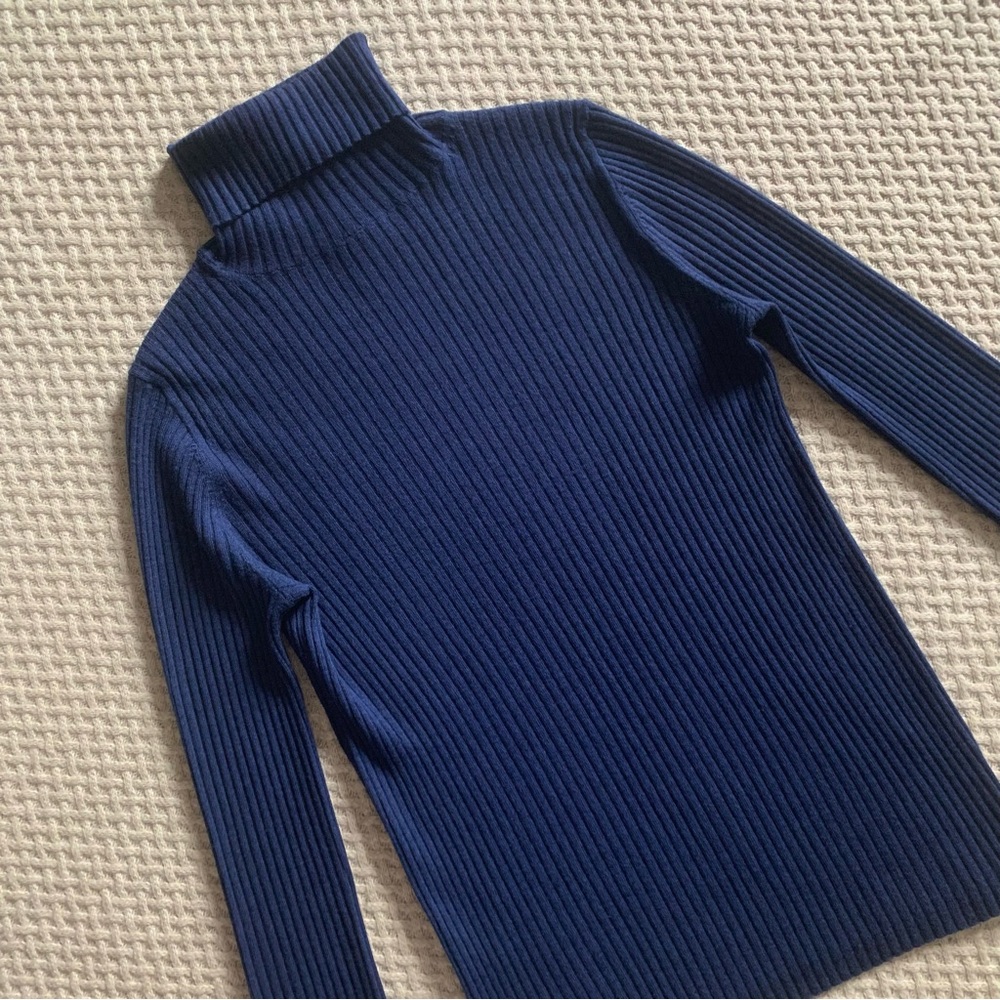 Massimo Dutti Dark Blue Wool Cashmere Turtleneck - Picture 6 of 9